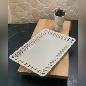 SKYE MCGHIE | Rectangular Cream Coloured Porcelain Platter | Reticulated Edges